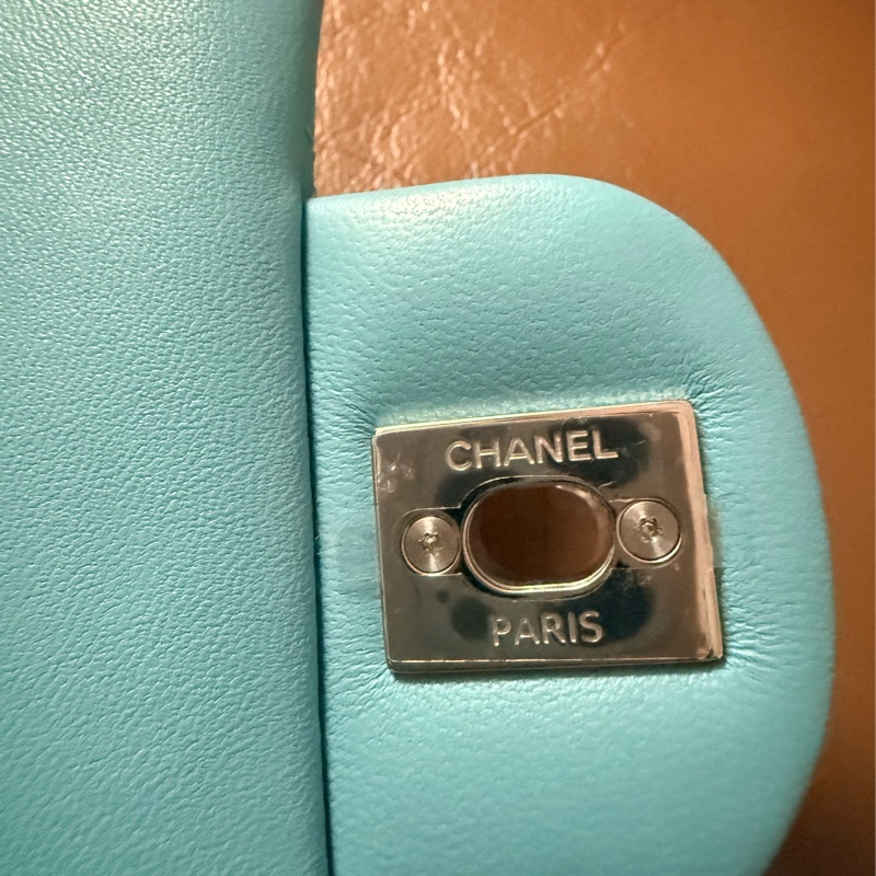 正品Chanel mini 方胖 tiffany淺藍銀釦 復興sogo購證  全新全配 膠膜都在 晶片款-7