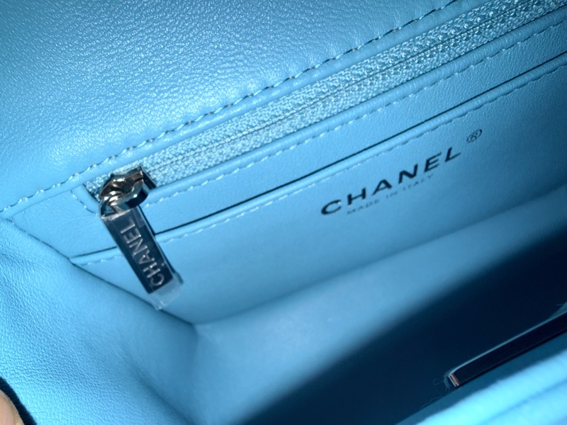 正品Chanel mini 方胖 tiffany淺藍銀釦 復興sogo購證  全新全配 膠膜都在 晶片款-8