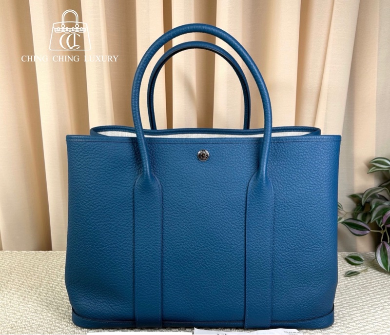 🌈Hermes💙Garden Party 36💙C1海外藍銀扣🌈有正單💙99新閑置🌟愛馬仕🌟-0