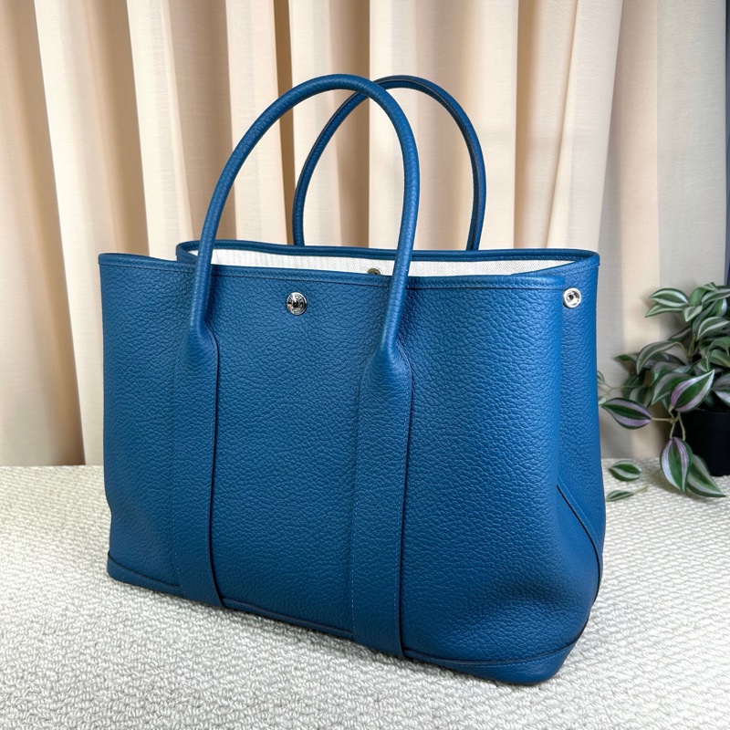 🌈Hermes💙Garden Party 36💙C1海外藍銀扣🌈有正單💙99新閑置🌟愛馬仕🌟-8