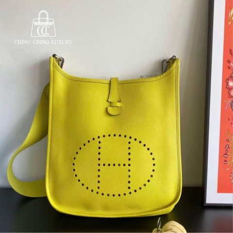 🌈Hermes💛Evelyne 29💛檸檬黃色銀扣🌈98新🌟Epsom皮🌟愛馬仕🌟
