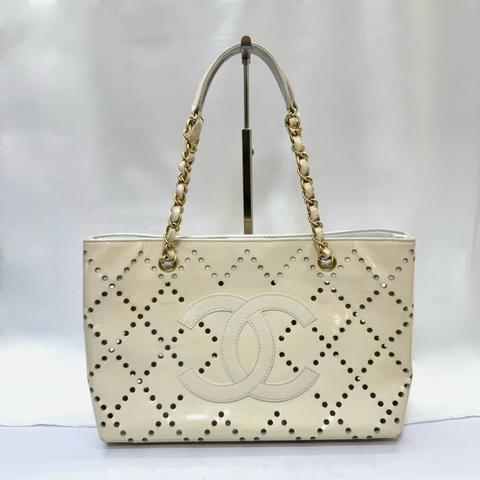 香奈兒 Chanel 漆皮打孔雙C 鏈條托特包 A24552