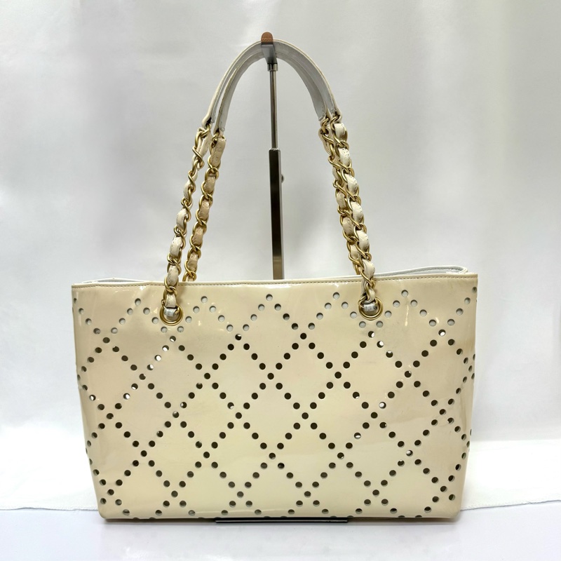 香奈兒 Chanel 漆皮打孔雙C 鏈條托特包 A24552-1