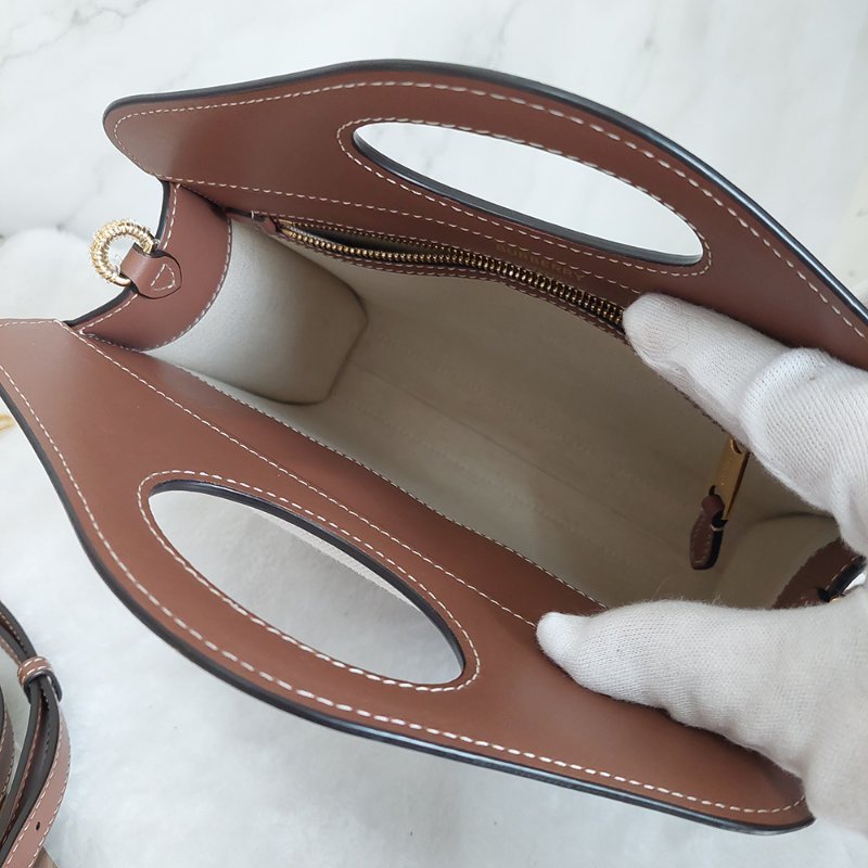 BURBERRY 巴寶莉  🌈實拍 🌈字母帆布拼皮革手提/斜背兩用包(米白x木棕色)Mini~近新閒置品-4