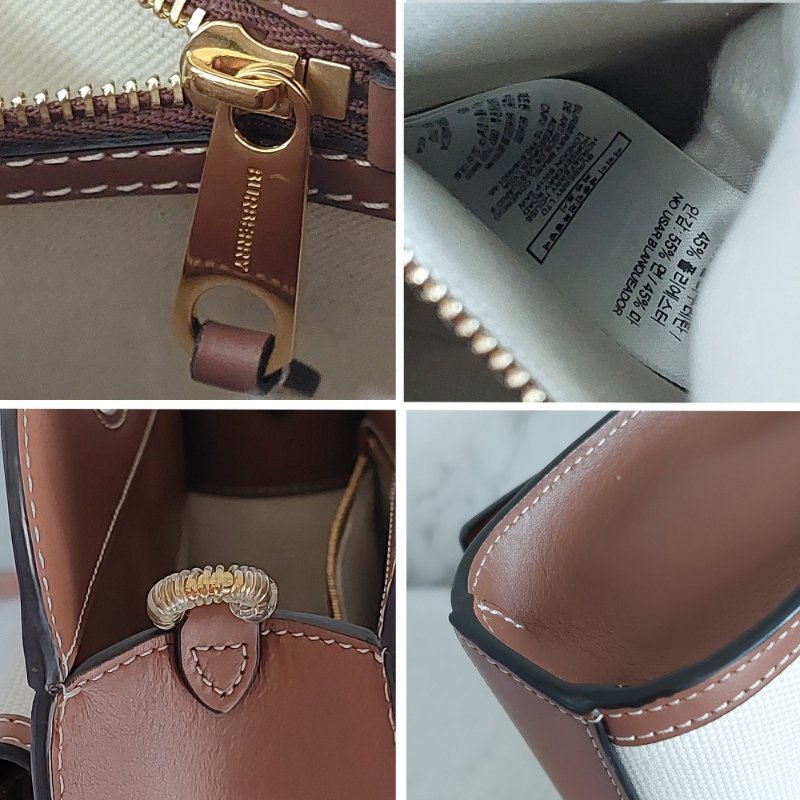 BURBERRY 巴寶莉  🌈實拍 🌈字母帆布拼皮革手提/斜背兩用包(米白x木棕色)Mini~近新閒置品-58