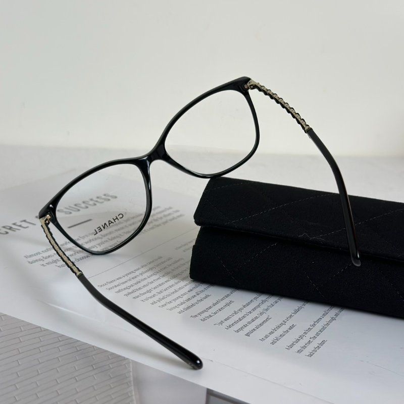 CHANEL 雙C皮穿鍊平光眼鏡-4