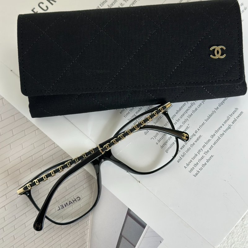 CHANEL 雙C皮穿鍊平光眼鏡-5