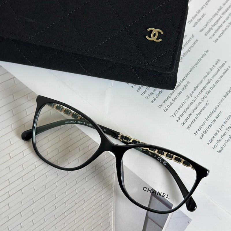 CHANEL 雙C皮穿鍊平光眼鏡-6