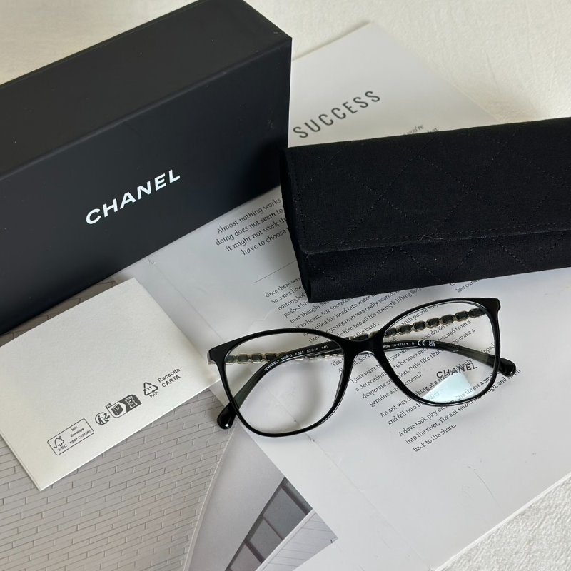 CHANEL 雙C皮穿鍊平光眼鏡-7