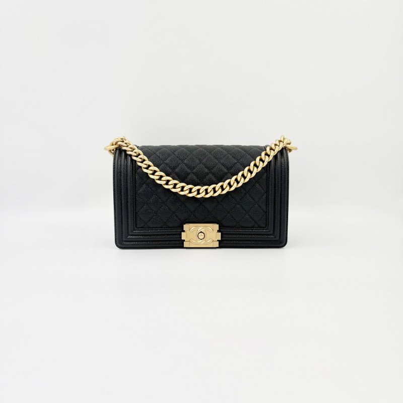 CHANEL - 黑色荔枝皮金釦BOY╻25CM-2