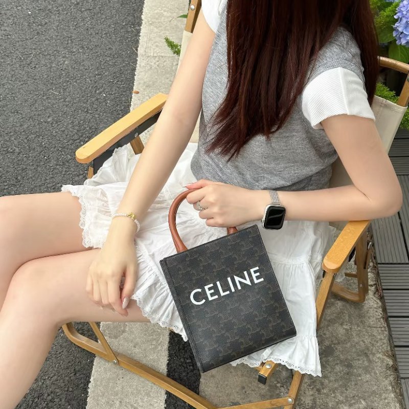 CELINE Triomphe帆布mini tote-14