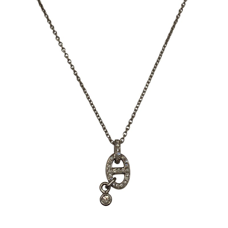 HERMÈS 愛馬仕 Chaine d'Ancre Enchainee Necklace 豬鼻子項鍊 K18 白金 豬鼻子 鑲鑽-0