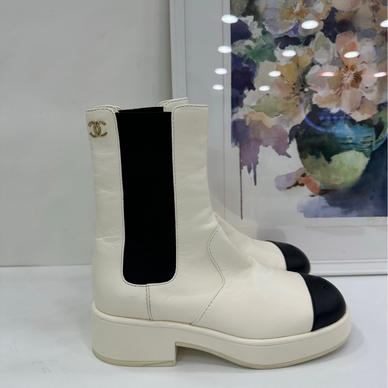 Chanel 香奈兒 爆款黑白小羊皮短靴 37 碼-1
