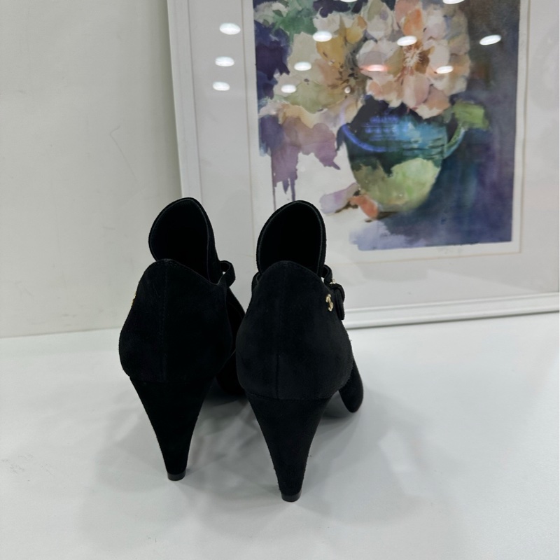 Chanel 香奈兒黑色麂皮拼皮 瑪麗珍 高跟鞋 37 碼 閒置-2