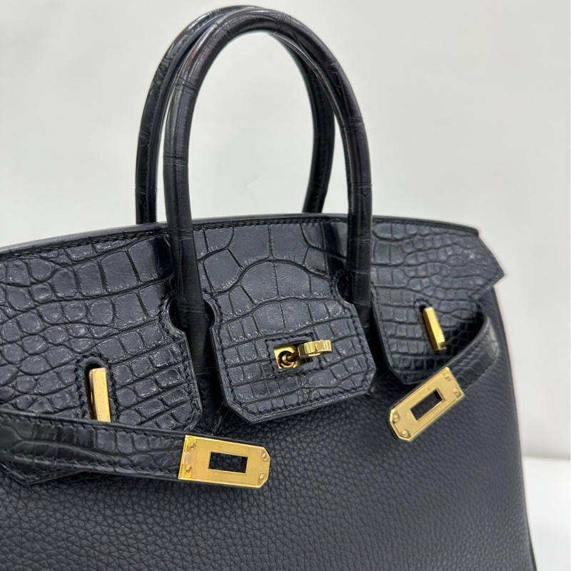 Hermes 愛馬仕 黑金birkin25 touch方塊鱷togo皮 Z刻-6
