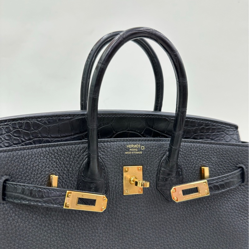 Hermes 愛馬仕 黑金birkin25 touch方塊鱷togo皮 Z刻-7