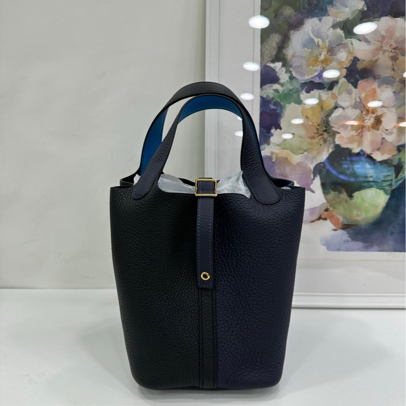 Hermes/愛馬仕 菜籃18 三拼色 黑拼午夜藍 內里弗羅裡達藍TC皮，Y刻 閒置未使用品 有購證-1