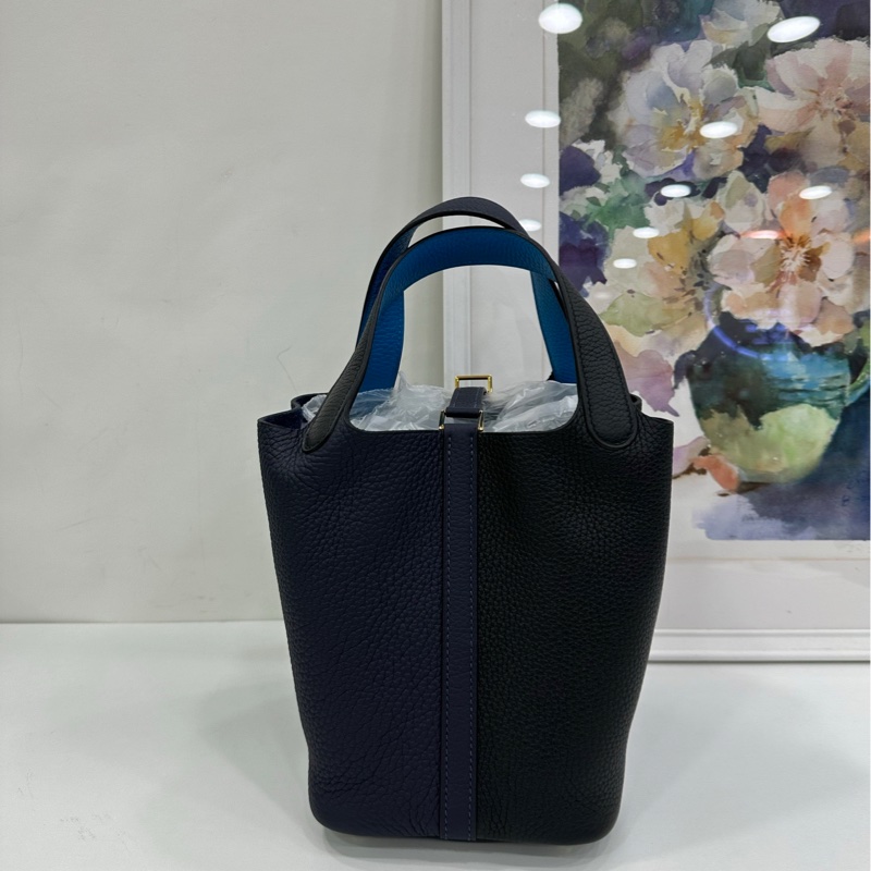 Hermes/愛馬仕 菜籃18 三拼色 黑拼午夜藍 內里弗羅裡達藍TC皮，Y刻 閒置未使用品 有購證-2