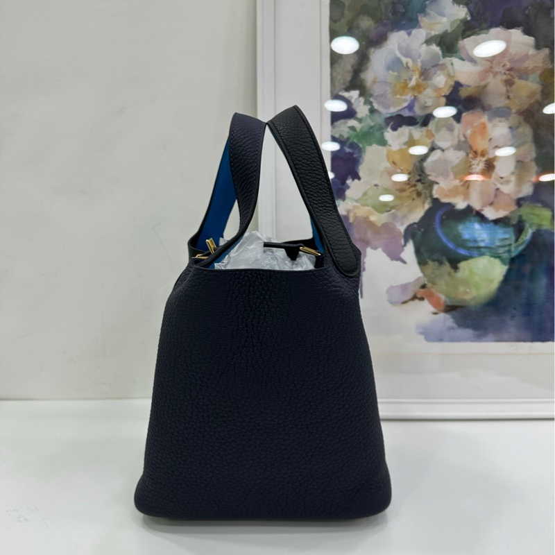 Hermes/愛馬仕 菜籃18 三拼色 黑拼午夜藍 內里弗羅裡達藍TC皮，Y刻 閒置未使用品 有購證-3