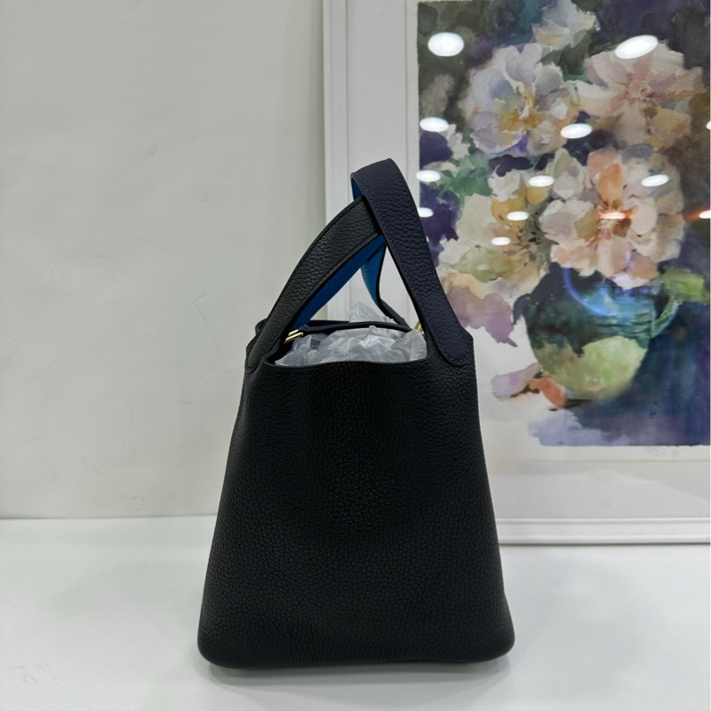 Hermes/愛馬仕 菜籃18 三拼色 黑拼午夜藍 內里弗羅裡達藍TC皮，Y刻 閒置未使用品 有購證-4