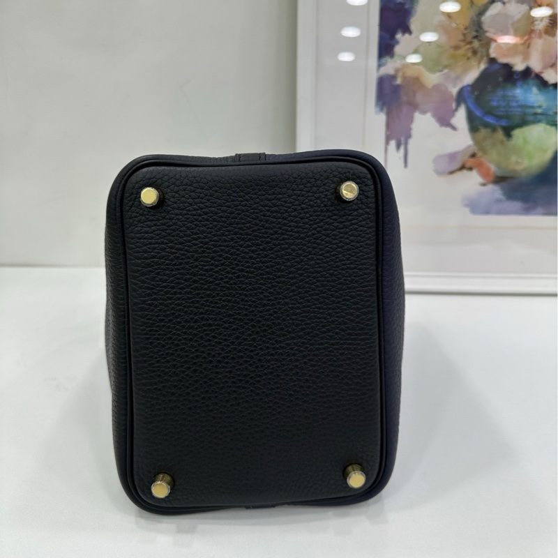 Hermes/愛馬仕 菜籃18 三拼色 黑拼午夜藍 內里弗羅裡達藍TC皮，Y刻 閒置未使用品 有購證-5