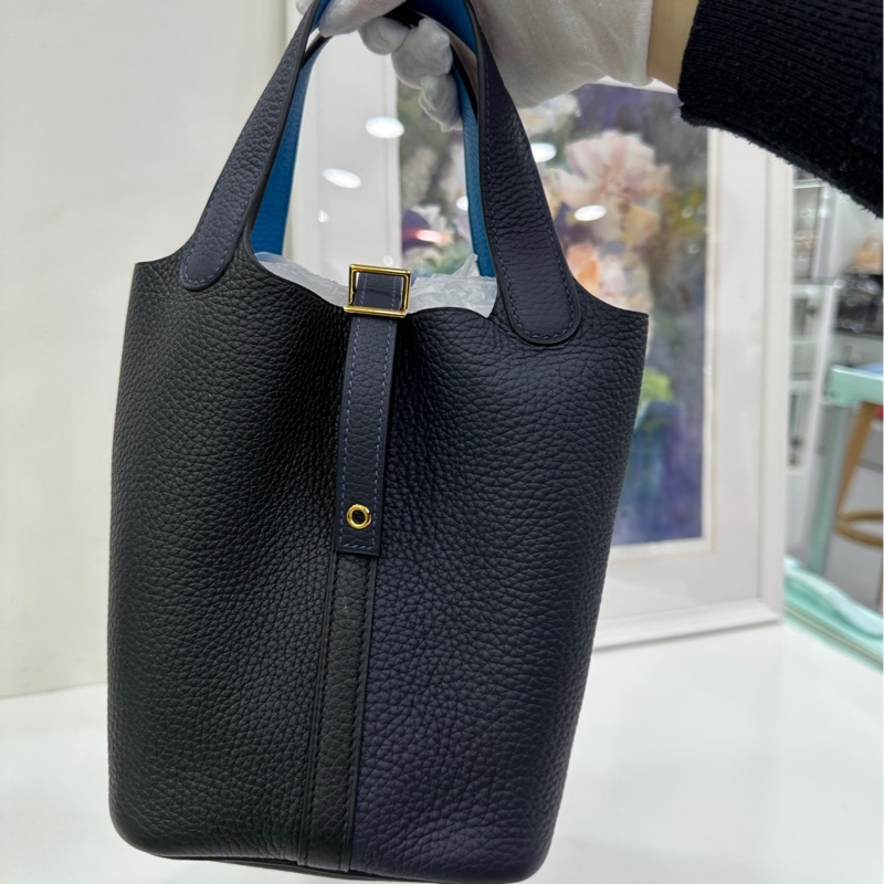 Hermes/愛馬仕 菜籃18 三拼色 黑拼午夜藍 內里弗羅裡達藍TC皮，Y刻 閒置未使用品 有購證-6