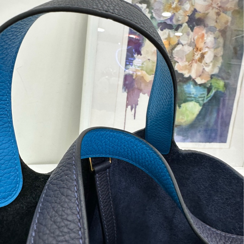 Hermes/愛馬仕 菜籃18 三拼色 黑拼午夜藍 內里弗羅裡達藍TC皮，Y刻 閒置未使用品 有購證-7