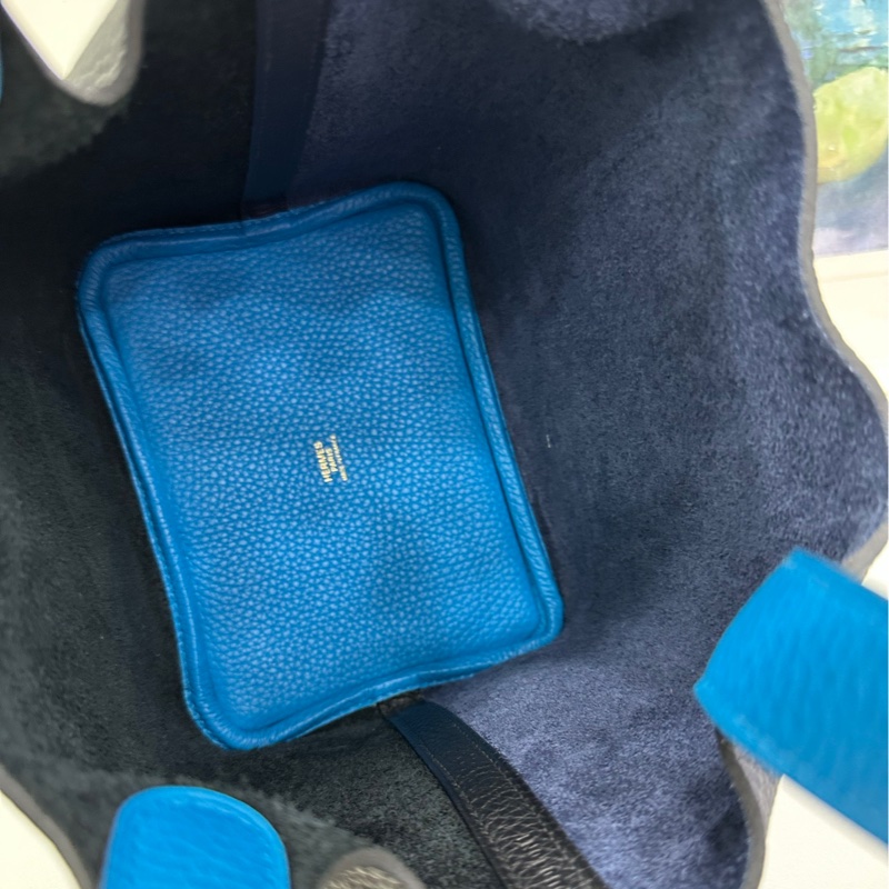 Hermes/愛馬仕 菜籃18 三拼色 黑拼午夜藍 內里弗羅裡達藍TC皮，Y刻 閒置未使用品 有購證-8
