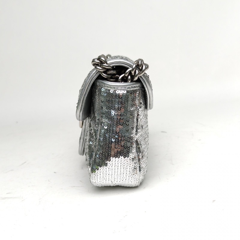 GUCCI 銀色珠片銀扣GGMarmont肩背包Mini22斜紋亮片-1