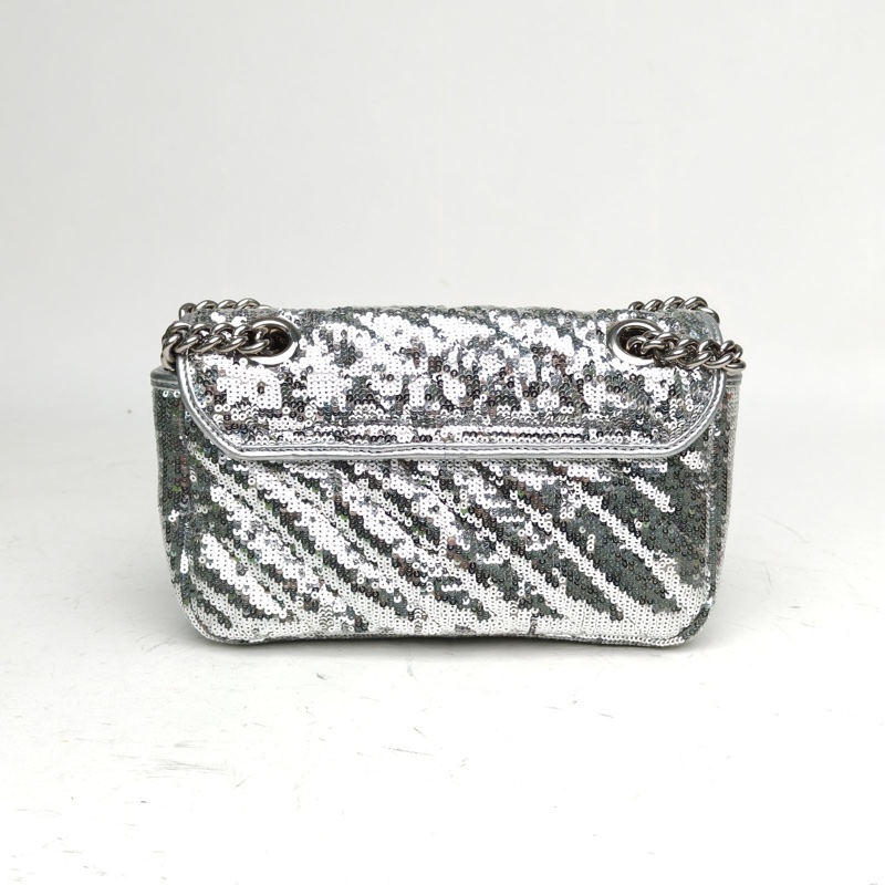 GUCCI 銀色珠片銀扣GGMarmont肩背包Mini22斜紋亮片-2