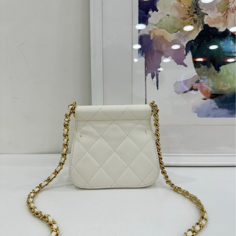 Chanel 香奈兒 22K 元寶包 白色 金扣 荔枝牛皮 晶片 尺寸:12.5*14*6-1