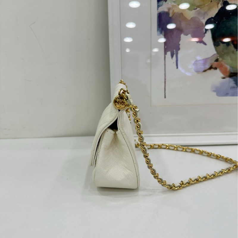 Chanel 香奈兒 22K 元寶包 白色 金扣 荔枝牛皮 晶片 尺寸:12.5*14*6-2