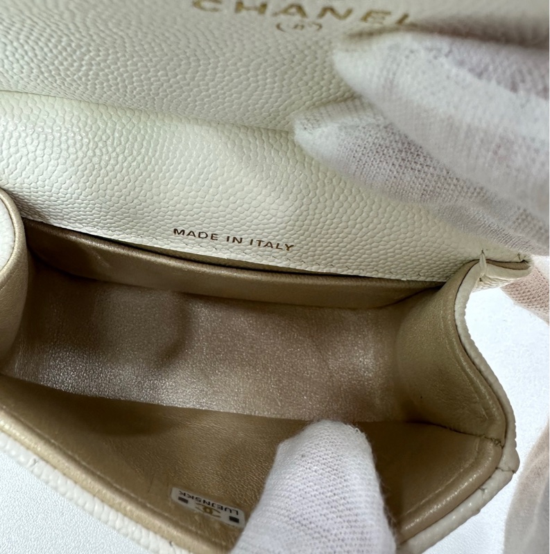 Chanel 香奈兒 22K 元寶包 白色 金扣 荔枝牛皮 晶片 尺寸:12.5*14*6-8