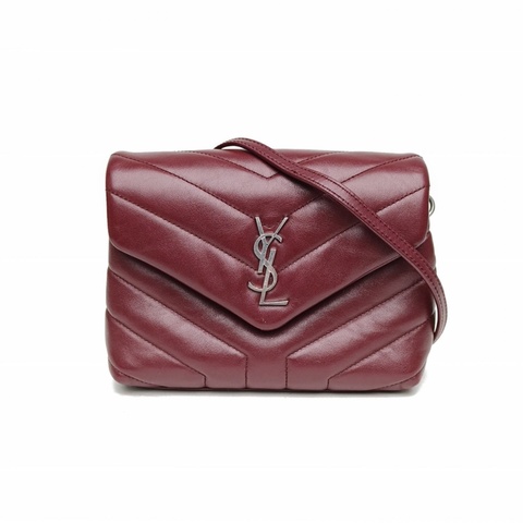 SAINT LAURENT LOULOUMini20Y縫酒紅色牛皮銀扣肩背包
