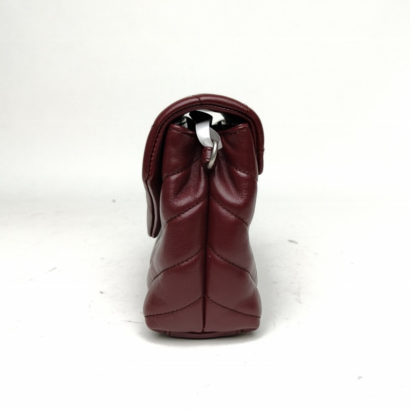 SAINT LAURENT LOULOUMini20Y縫酒紅色牛皮銀扣肩背包-1