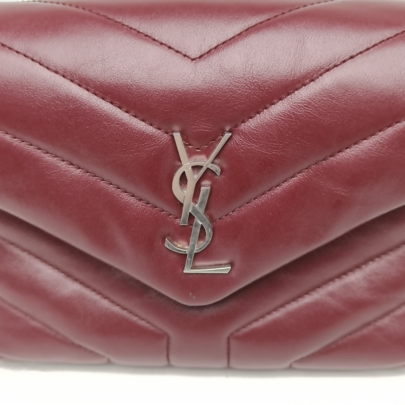 SAINT LAURENT LOULOUMini20Y縫酒紅色牛皮銀扣肩背包-4