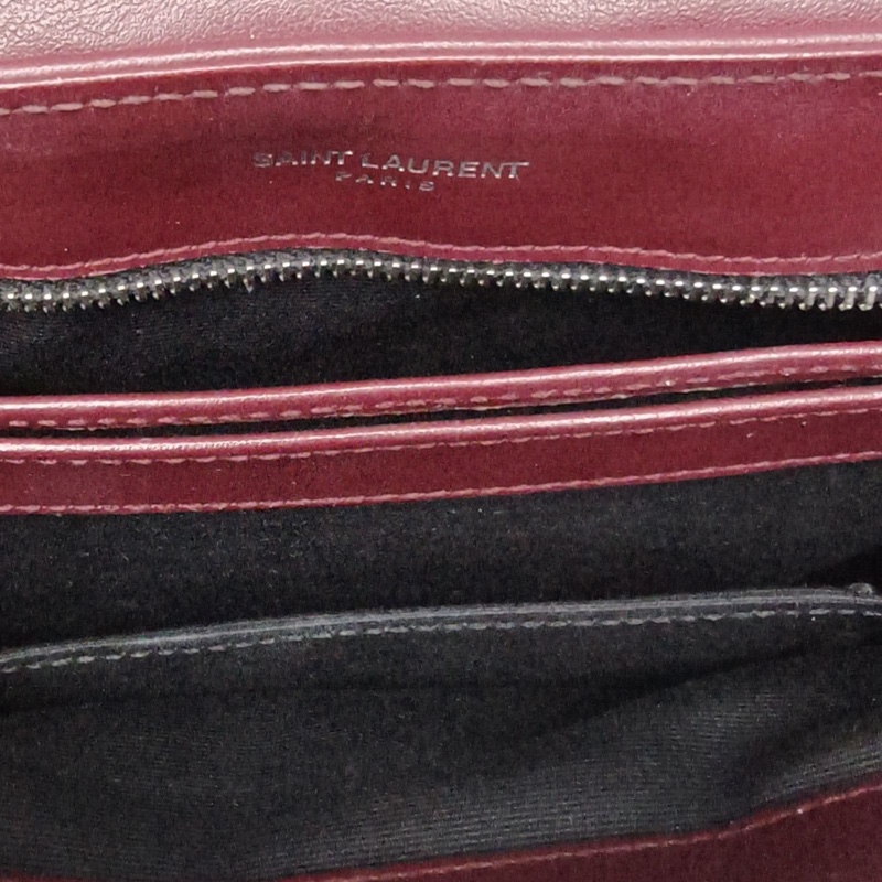 SAINT LAURENT LOULOUMini20Y縫酒紅色牛皮銀扣肩背包-5