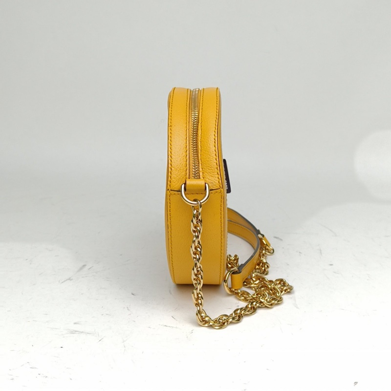 GUCCI Ophidia圓餅包斜挎包18花卉印花黃色PVC金扣-1