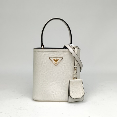 PRADA 水桶購物袋小號白色牛皮肩背包