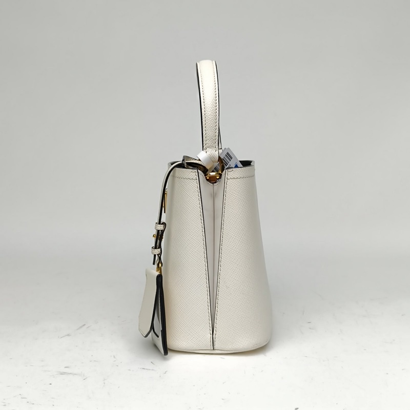 PRADA 水桶購物袋小號白色牛皮肩背包-1