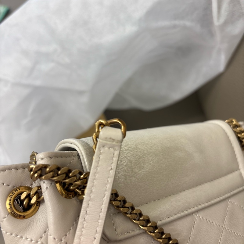 YSL noilta 白色小羊皮鏈條包 金鏈 兩用包-12