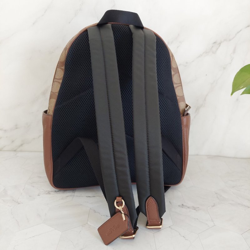 COACH 🌈現品實拍 🌈經典撞色印花LOGO 雙肩後背包.駝/咖-20