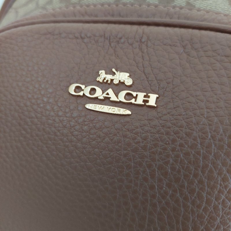 COACH 🌈現品實拍 🌈經典撞色印花LOGO 雙肩後背包.駝/咖-29