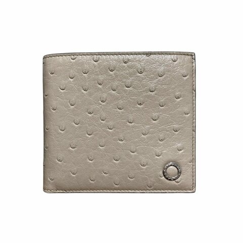 BVLGARI 寶格麗  293296S BVLGARI MAN 系列短夾 鴕鳥皮 灰色 銀釦