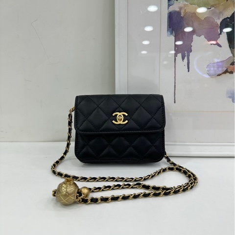 Chanel香奈兒 小廢包 22B黑色金球mini woc 22年晶片款
