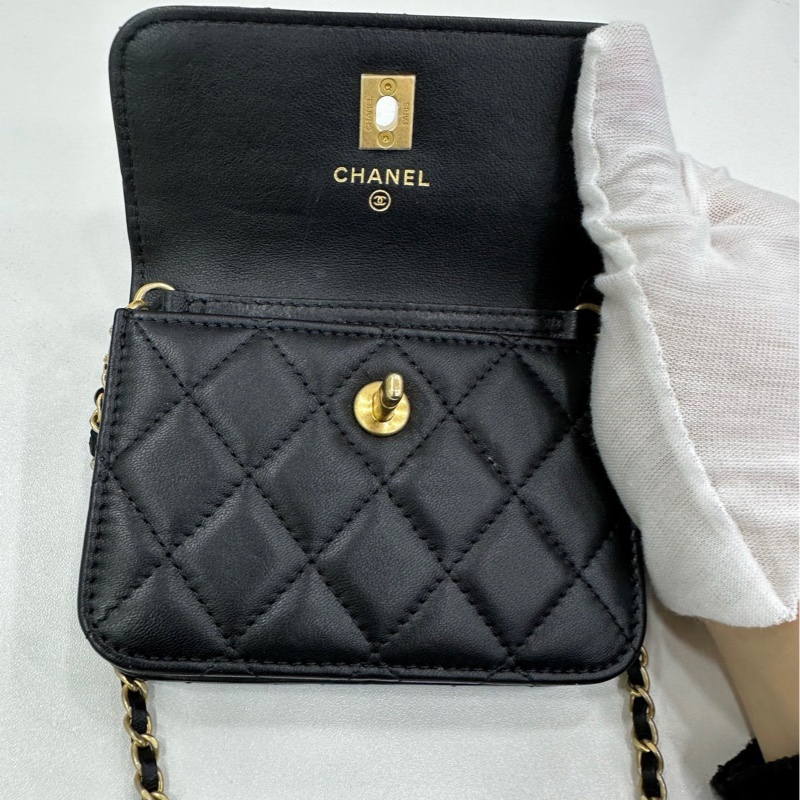 Chanel香奈兒 小廢包 22B黑色金球mini woc 22年晶片款-5
