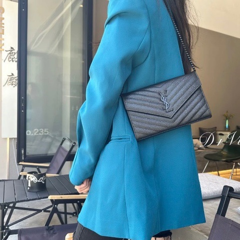 YSL so black全黑小號信封包鏈條包22.5×4×14 98新配件塵袋