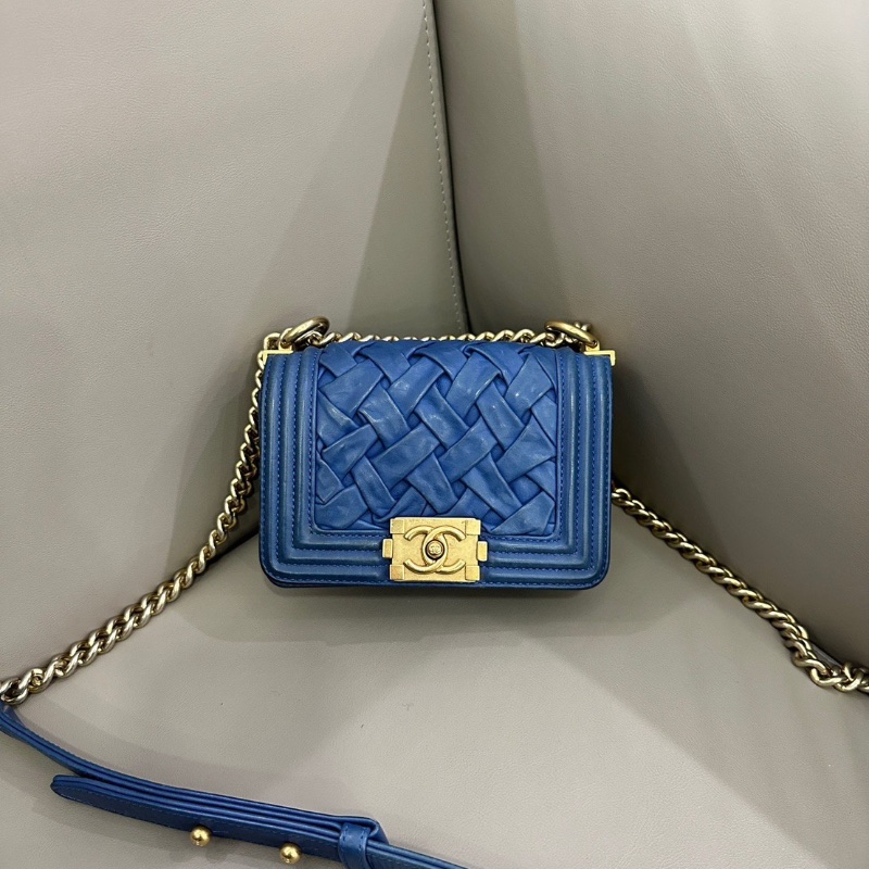 Chanel leboy藍色編織mini 肩背斜背鏈條包 15*11 98新配件塵袋-2