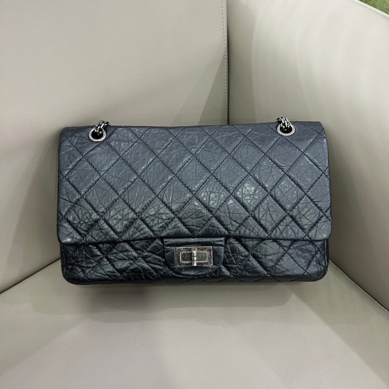 Chanel 2.55黑銀鏈條口蓋包大號 油蠟牛皮 32*19 98新配件塵袋-1