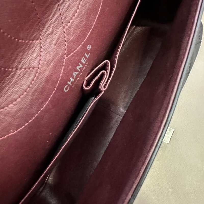 Chanel 2.55黑銀鏈條口蓋包大號 油蠟牛皮 32*19 98新配件塵袋-2